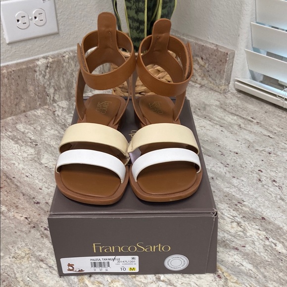 Franco Sarto Shoes - EUC Franco Sarto Palesa, Tan Multi, Women's Tan and White Sandals, Size 10M